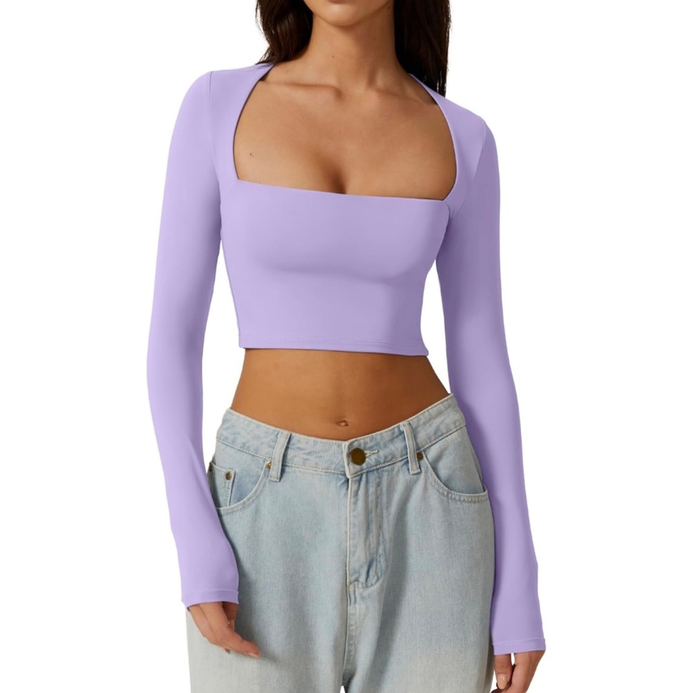 Purple square neck crop top